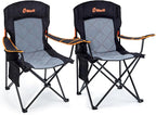 EMERIT 2 Pack Oversized Padded Camping Chair, 350LB Heavy Duty Quad Fold Chair with Arms, Collapsible Outdoor Chairs with Lumbar Back & Cup Holder