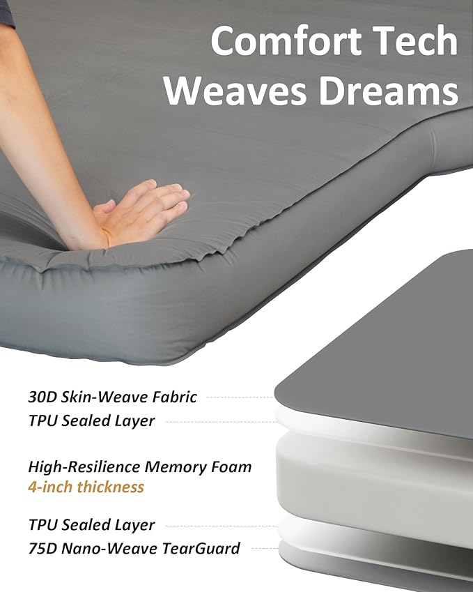 for Tesla Model Y Mattress Memory Foam, 4 inch Comfortable SUV Sleeping Pad with Powerful Air Pump, Inflatable Car Bed for Camping & Road Trips (Gray)