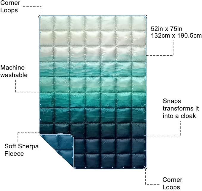 zzlamb Camping Blanket, Outdoor Lightweight Travel Blanket Puffy Portable Down Alternative, Windproof Warm Cloak with Snaps, Cozy Quilt Backpacking Picnic RV Plane Car Hammock Beach Climbing