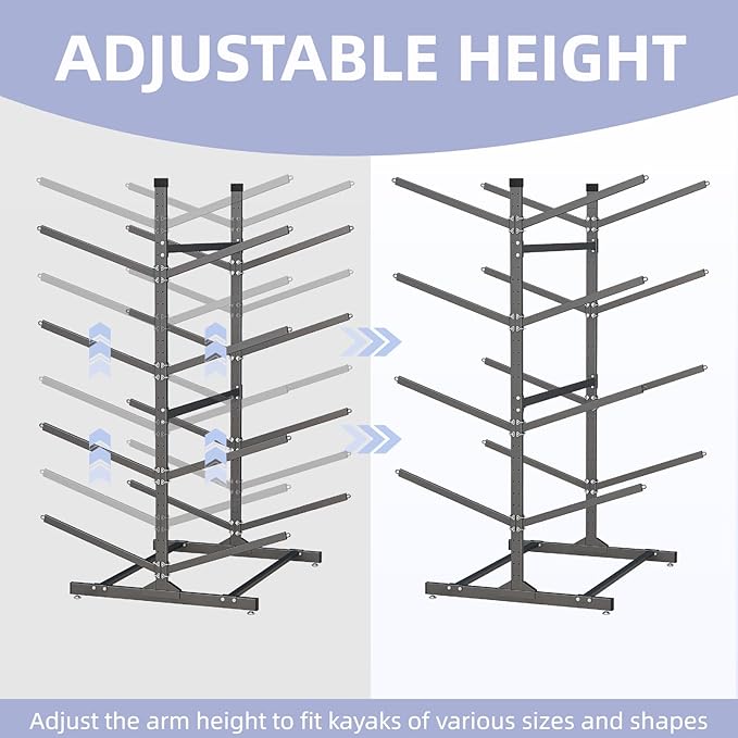 Kayak Storage Rack, Heavy-Duty Metal Kayak Storage Rack Adjustable Freestanding Kayak Stand, Canoe and Paddleboard Kayak Rack for Indoor & Outdoor Use