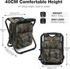 Heavy Duty 350lbs Backpack Cooler Chair for Adults, Folding Camp Stool with Cooler for Fishing, Camouflage