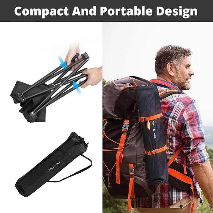 TRIPLE TREE 1 Pack Camping Stool, 13.8 Inch Portable Folding Stool for Outdoor Walking Hiking Fishing 400 LBS Capacity with Carry Bag, Black