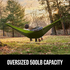 GORILLA GRIP Durable Portable Camping Hammock, Holds 500lbs with Heavy Duty Tree Straps, Comfortable Travel Swing, Camp Hammocks, Easy to Use and Install, Outdoor Essentials, Green, 10x6.5 FT