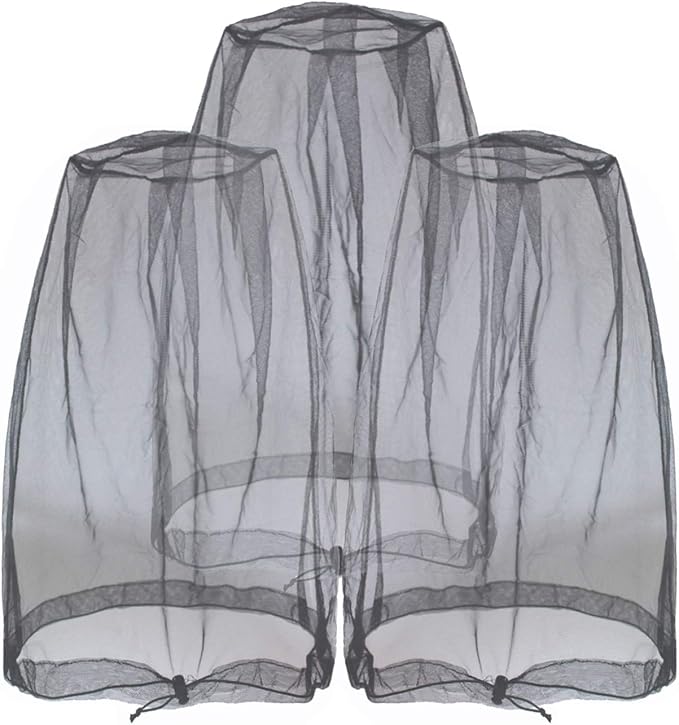 Anvin Mosquito Head Mesh Nets Gnat Face Netting for No See Ums Insects Bugs Gnats Biting Midges from Any Outdoor Activities, Works Over Most Hats Comes with Free Stock Pouches (3pcs, Black)