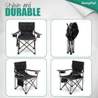 SUNNYFEEL Oversized Folding Camping Chair 2 Pack 500 LBS Heavy Duty Lawn Chairs with Black Portable Folding with Armrest, Cup Holder, Pocket ＆Bag for Outdoor Camping/Beach/Travel/Picnic/Fishing