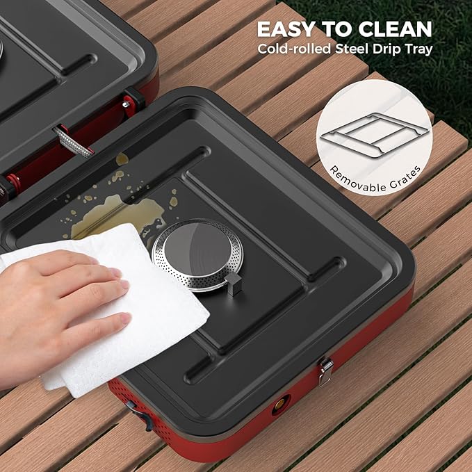 CAMPLUX FoldGo 2 Burner Portable Camping Stove 17,200 BTU, Foldable Propane Stove for Outdoor Cooking with Carry Bag, Portable Gas Stove with 2 Adjustable Burners, Red