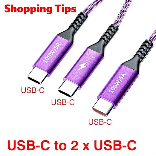 4FT 2 in 1 100W USB c to Dual USB-C Fast Charging Cable,iPhone 15 USB C to Double Type c Cable for MacBook Pro/Air,iPad Pro/Air,iPhone 15 Plus/15 Pro Max,Samsung Galaxy S24/S23/S22/S21,Moto,Switch