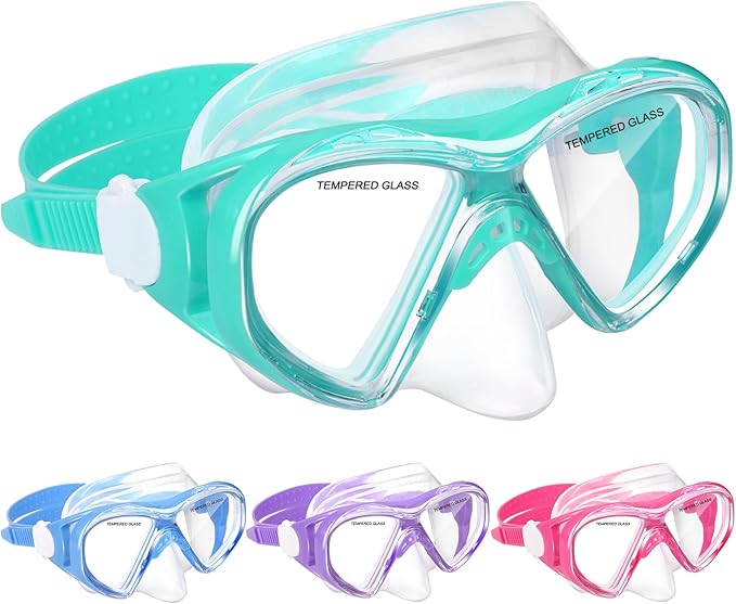 Kids Swim Goggles Snorkel Diving Mask for Boys Girls Ages 5-15, Two-Color Anti-Fog Swimming Goggles with Nose Cover