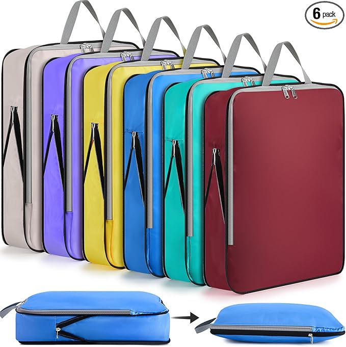 Hosuly 6 Pcs 17.3 x 12.6'' Compression Packing Cube Bag Extra Large Travel Expandable Space Saving Organizers XL for Luggage Storage(Colorful)