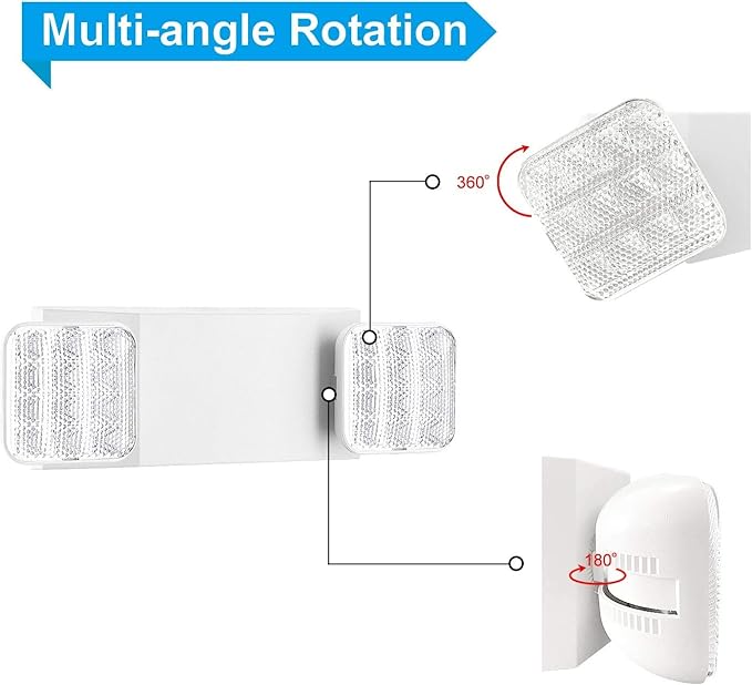 8 Pack LED Emergency Exit Lighting Fixtures with 2 LED Bug Eye Heads and Back Up Batteries- UL Standard Emergency Safety Lights, UL 924 and CEC Qualified, 90-Minute Minimum Capacity