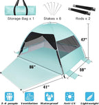Large Easy Setup Beach Tent,Anti-UV Beach Shade Beach Canopy Tent Sun Shade with Extended Floor & 3 Mesh Roll Up Windows Fits 3-4 Person,Portable Shade Tent for Outdoor Camping Fishing (Mint Green)