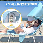 Backpack Beach Tanning Chair with Canopy and Face Hole, 6-Position Folding Lay Out Lounge Chair, UPF 50+ Wind-Resistant Sun Shade, Portable Recliner for Sunbathing, Outside, Poolside, Lawn, Patented