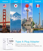 2 Pack US to Japan Plug Adapter, 2 Prong to 3 Prong Outlet Adapter with 3 Outlets 3 USB Ports(2 USB C), Type A Travel Power Converter Plug Adaptor for USA to Japanese Canada Mexico Philippines Peru