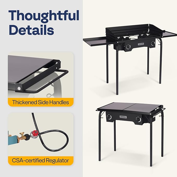 VIVOHOME 2 Burner Outdoor Propane Stove, Heavy Duty Gas Stove with 2 Side Panels and Windscreen, 150,000 BTU Camping Stove for Backyard Barbecues