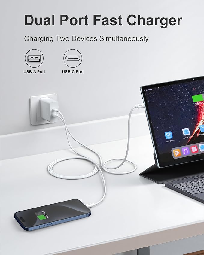 BLAVOR USB C Charger, 20W Dual Port USB Fast Wall Charger with Cable for iPhone, Galaxy, iPad and More