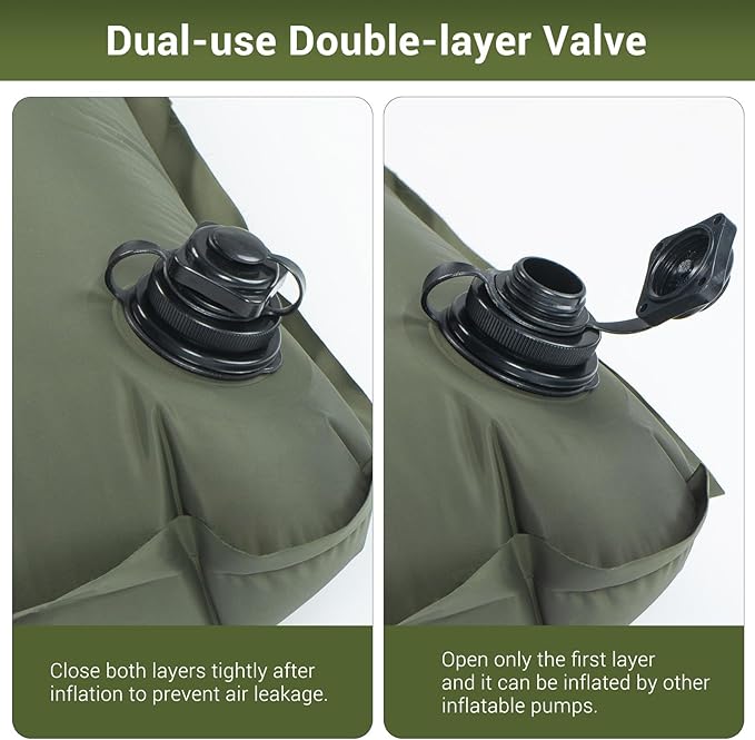 Elegear Double Sleeping Pad for Camping, 4.7" Ultra-Thick Self Inflating Camping Pad 2 Person with Pillow Built-in Foot Pump, Portable Camping Sleeping Mat for Backpacking Hiking Tent(Army Green Full)