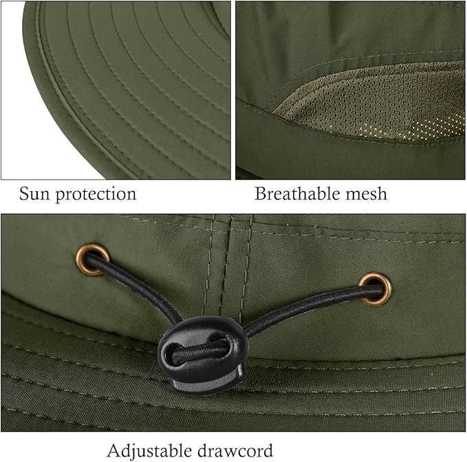 3 Pack Mens UPF 50+ Wide Brim Sun Hat with Neck Flap for Fishing Hiking Garden