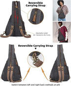 KL928 Canvas Sling Bag - Small Crossbody Backpack Shoulder Casual Daypack Rucksack for Men Women(Large Version)