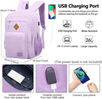 KEOFID Classic Travel backpack for Men and Women, Anti Theft Laptop Backpack with USB Charging Port for Work, Large Bag for College, Water Resistent(Purple)