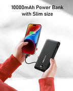 Portable Charger Power Bank Built in Cables and Wall Plug, 10000mAh iPhone Battery Pack Fast Charging, USB C External Slim Power Bank, Travel Essentials Compatible with iPhone 17 16 15 14 iPad, Black