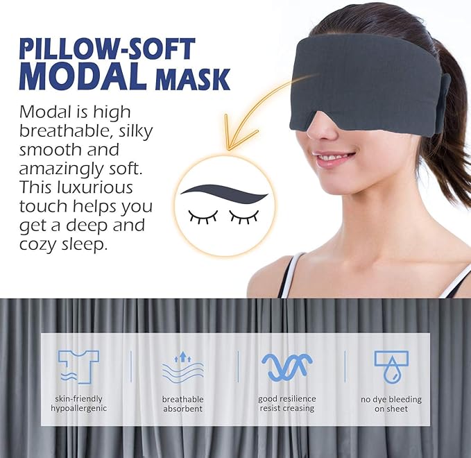 Mavogel Sleep Mask, Modal Material Eye Mask for Sleeping, Ultra Soft Skin Friendly Full Eye Covers for Women Men, Light Blocking Sleeping Mask for Travel Yoga Nap, Fully Adjustable Strap, Dark Grey