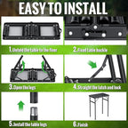 GARLLEN 2ft Folding Camping Table, 3 Adjustable Height Lightweight Picnic Table, Portable Aluminum Grill Table for Outdoor, Camping, Grill, Threaded Install, 23.6" L x 15.7" W, Black