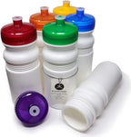Rolling Sands USA Made 20 Ounce Sports Water Bottles - 6-Pack BPA-Free Blank Sports Bottles for Small Teams, Adults & Kids - White Bottle/Rainbow Lid, No Smell No Taste
