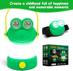 Outdoor Equipment LED Camping Lantern & Headlamp Set for Kids, Battery Powered Night Light, Theme Gift for Children's Day, Birthday, Lightweight Tent Lamp for Children (Frog Set)