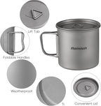 Titanium Camping Cookware 500ml Titanium Cup with Alcohol Stove, Cross Stand, Windscreen & Folding Spork, Lightweight Portable Outdoor Camping Stove and Cup Set for Backpacking Hiking