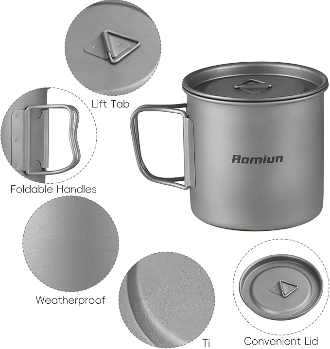 Titanium Camping Cookware 500ml Titanium Cup with Alcohol Stove, Cross Stand, Windscreen & Folding Spork, Lightweight Portable Outdoor Camping Stove and Cup Set for Backpacking Hiking