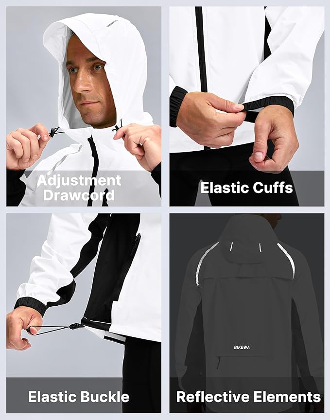Men's Cycling Rain Jackets Waterproof Running Bike Windbreaker Lightweight Packable Hooded Jacket