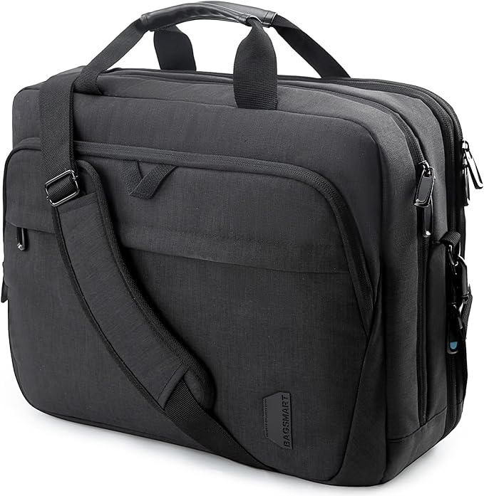 BAGSMART 18 Inch Laptop Bag, Expandable Briefcase, Computer Bag Men Women, Laptop Shoulder Bag, Work Bag Business Travel Office - Black