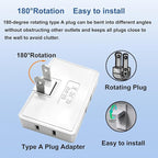 Flat Outlet Extender,3 Way 2 Prong180 Degree Portable Swivel Wall Tap Plug,Ultra Thin Folding Electrical Outlet Splitter (Easy Install),Type A,White,Pack of 3