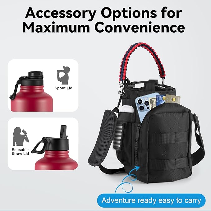 KXIAOCHEN Insulated Water Bottle, Stainless Steel Water Bottle, 2 Lids (Straw and Handle Lid),Wide Mouth Metal Water Bottles Keep Hot and Cold, Double Walled, Thermo Mug, Metal Canteen