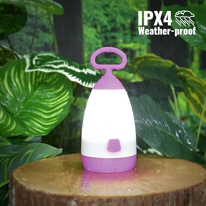 Kids Camping Lantern & Night Light Battery Powered, 360° Eye-Safe Light (AAA Included), IPX4 with RGB Modes Portable for Outdoor, Emergency , Gift for Children (Purple+Blue 2 Pack)