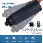 Volhoply Insulated Water Bottles Bulk 8 Pack, 40 oz Stainless Steel Sports Bottle with Paracord Handle & Spout Lid, Double Walled Travel Water Cups with Wide Mouth, Reusable Water jug(Navy,8 Set)