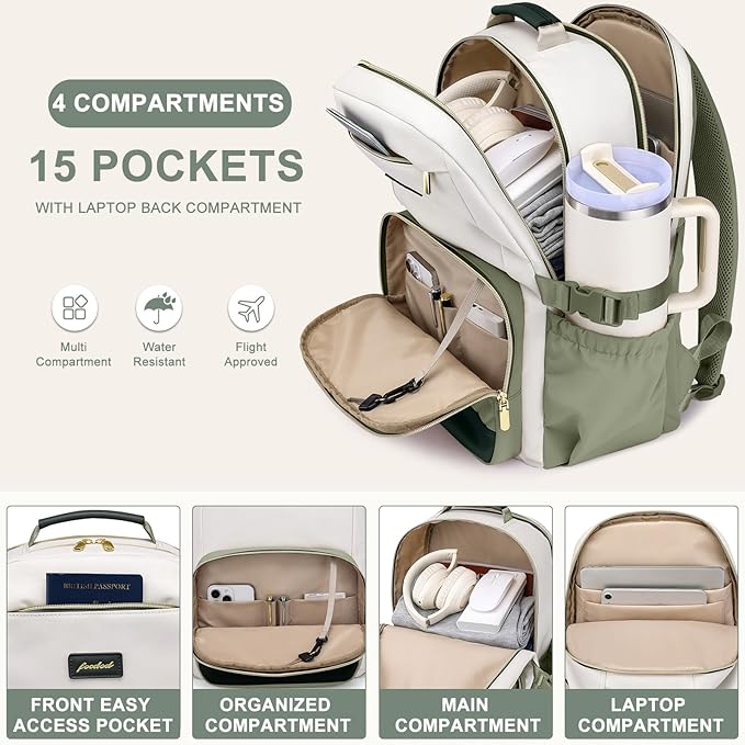 Focdod Laptop Backpack for Women Bookbag: 17 inch Work Backpacks with Pouch Pocket for Large Capacity Cup & USB Charger College Book Bag Travel Business Nurse Teacher Bookbags Anti-theft Back Pack
