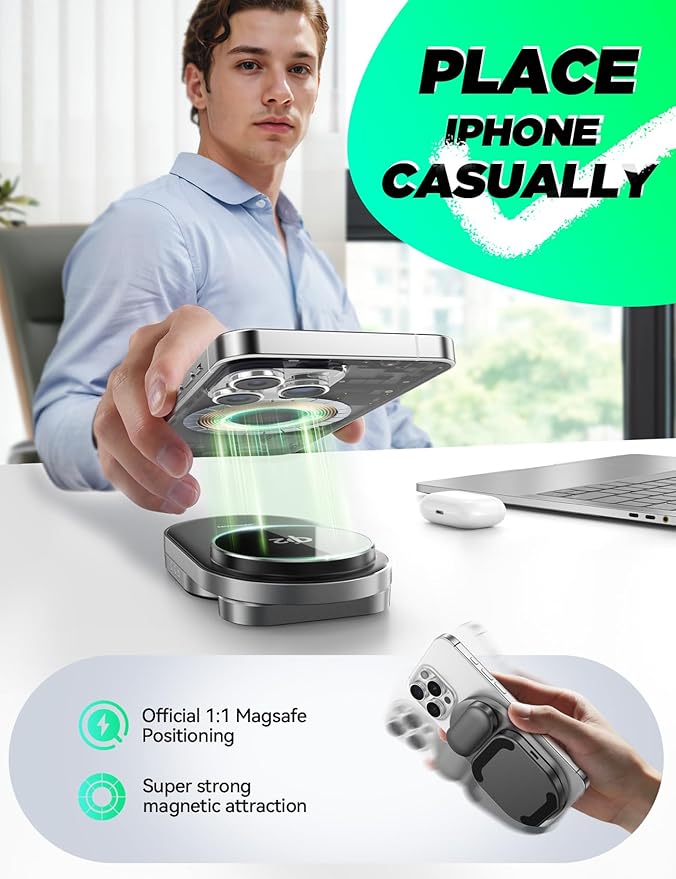 Qi2 3 in 1 Wireless Charging Station,JOYROOM 15W Fast Wireless Charger Stand for iPhone 16/15/14/13, Apple Watch, AirPods, Magnetic Foldable for MagSafe Charger for Multiple Devices (with 30w Adapter)