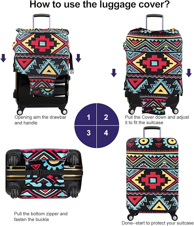 Travel Luggage Cover Elastic Sleeve 22"-24" Anti-Scratch Suitcase Protector Cover Size M, Bohemia