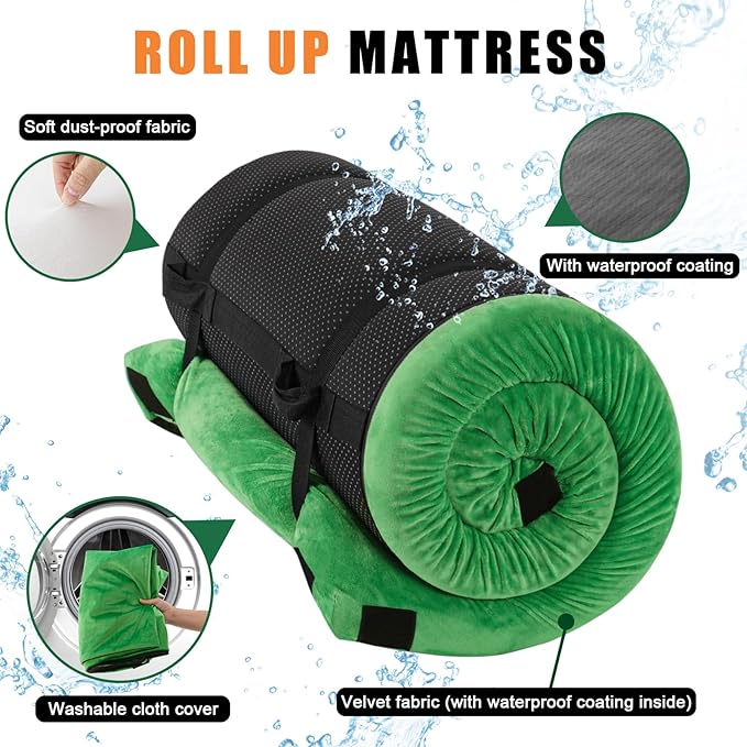 Sleeping Pad,3-inch Thick Memory Foam Camping Mattress,Portable Roll-Up Mat for Car/Tent/Floor/Cot/Travel,Comfortable Pad for Guests Sleepover