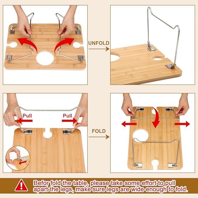 Picnic Foldable Wine Table with Bamboo Plate Kit, Handmade Handle Portable Bamboo Tray Table with Food Plate for 2 Outdoor Camping Picnic Wine Set Gift for Couples