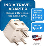 Orei Grounded Universal 2 in 1 Plug Adapter Type D for India and More