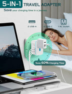 Universal Travel Adapter Worldwide, TECSIX European Travel Plug Adapter with 2 USB C, 2 USB A and Multi AC Outlets, International Power Adaptor for EU US UK AUS 200+ Countries Type A C G I