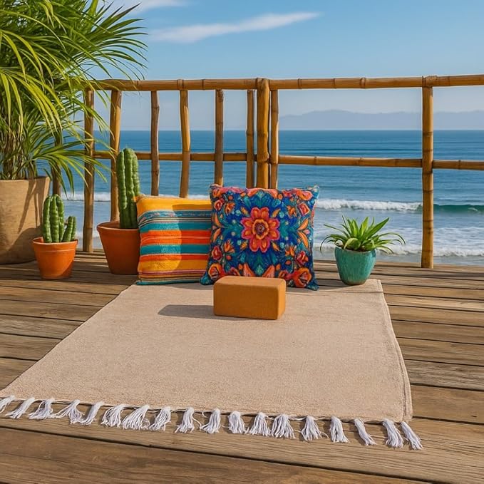 Open Road Goods Solid Color Mexican Yoga Blanket – Large Handwoven Throw for Yoga, Beach, Camping or Home – Soft and Durable Cotton Blend