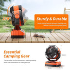 Camping LED Fan with Light, 40000Max Rechargeable Battery Powered Outdoor Tent Fan with Light and Hook, 4 Speed, Personal USB Desk Fan for Camping, Fishing, Power Outage,Hurricane, Worksite