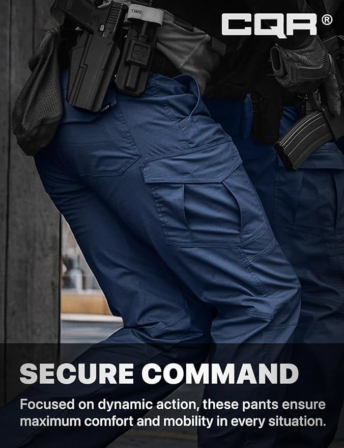 CQR Men's Flex Ripstop Tactical Pants, Water Resistant Stretch Cargo Pants, Lightweight EDC Hiking Work Pants