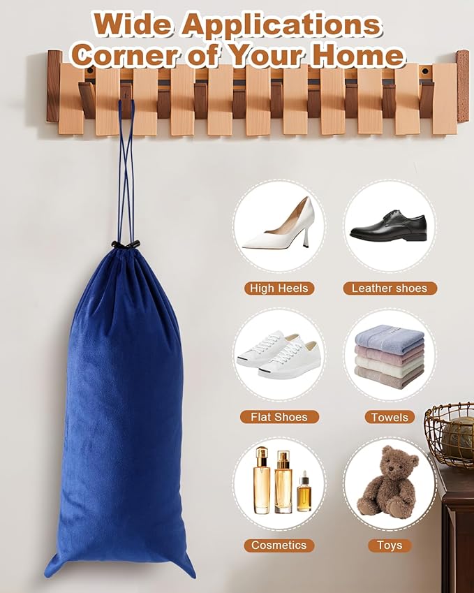 6 Pcs Single Shoe Bags for Travel, 17.3"x8.6" Washable Travel Shoe Bags for Packing in Suitcase, Velvet Dust Bag with Drawstring, Shoe Pouch for Women and Men, Travel and Home Storage(Palace Blue)