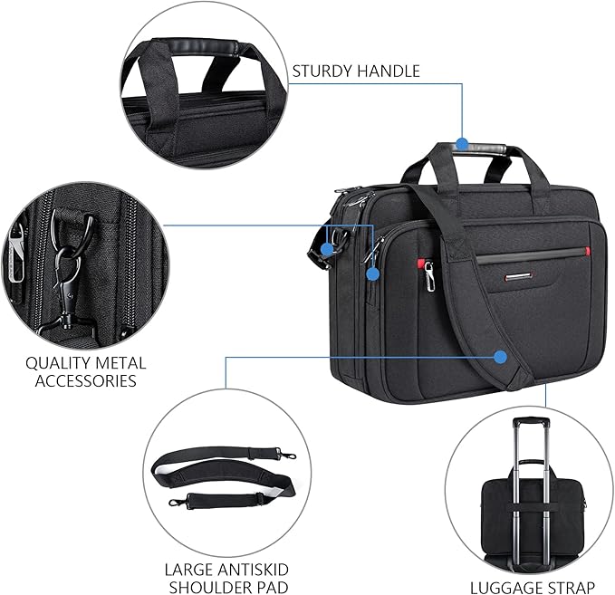 VANKEAN Laptop Briefcase Premium Laptop Case Fits Up to 17.3 Inch Business Shoulder Bag Laptop Expandable Water-Repellent Messenger Bag for Men/ Women Computer Bag for Travel/ Business/ Black