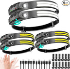 LED Headlamp Rechargeable 6PCS - 230° COB Super Bright Head Lights for Forehead, Hard hat Light for Adults, USB C Headband Flashlight for Work, Hiking, Running, Camping Essentials Gear
