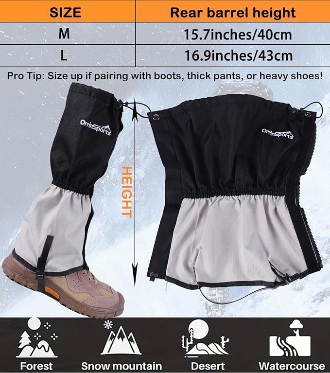 Waterproof Leg Gaiters for Men Women, Adjustable Snow Boot Gators for Hiking, Skiing, Hunting, Outdoor Adventures